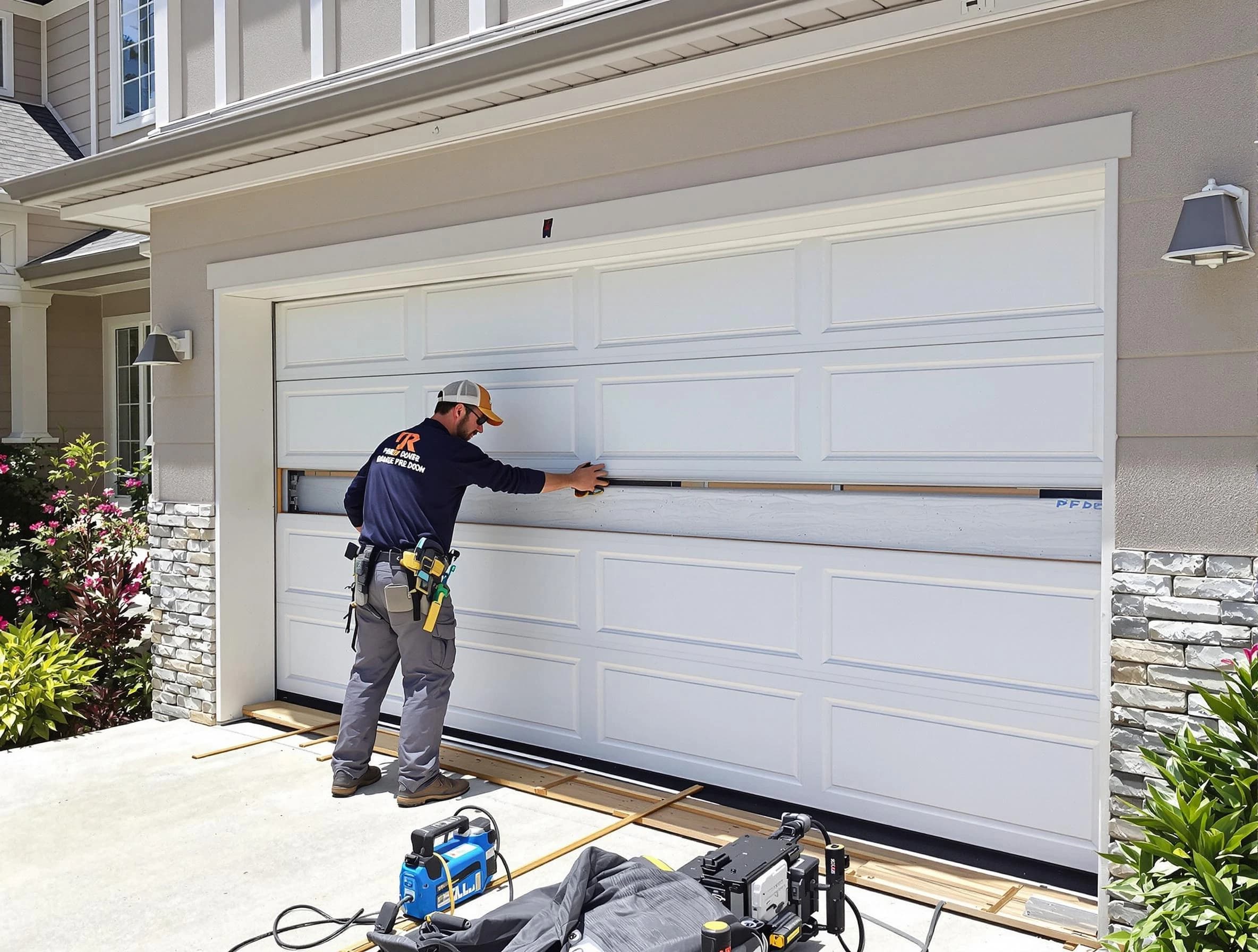 Lake View Garage Door Repair team performing complete garage door replacement at Lake View residence
