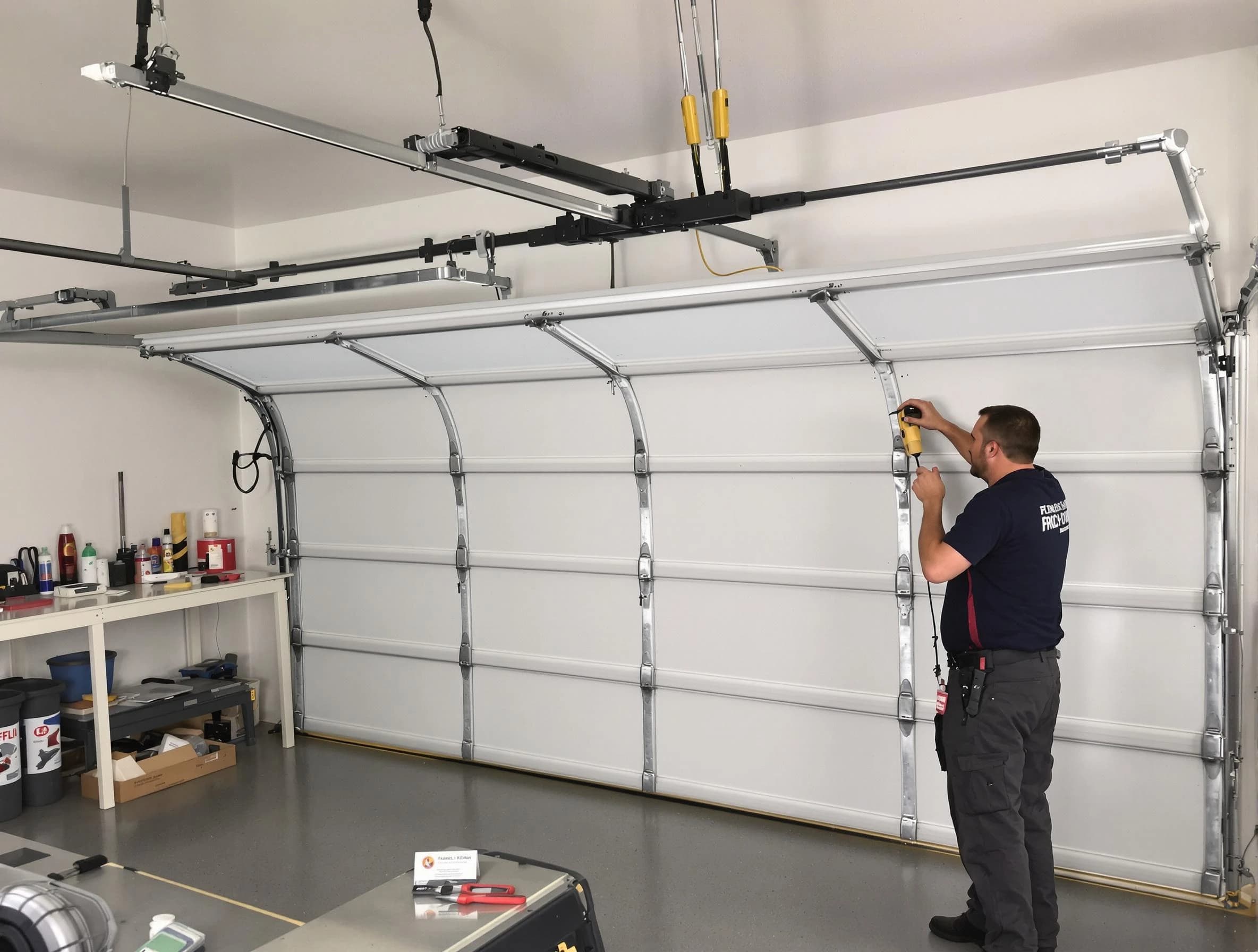 Lake View Garage Door Repair certified technician performing overhead door system repair in Lake View