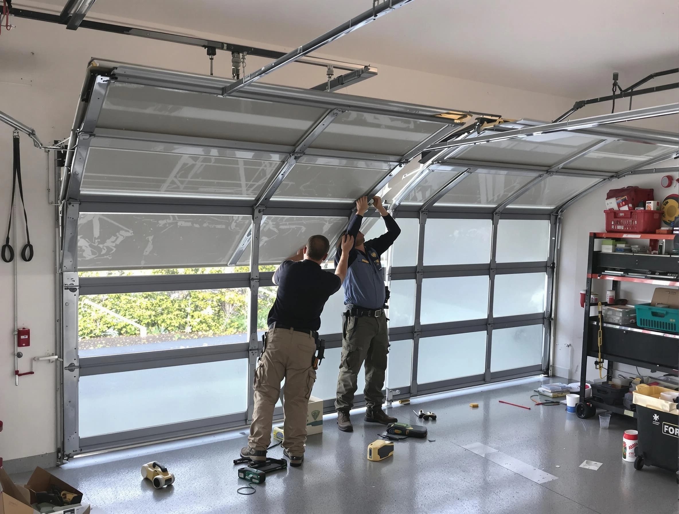 Lake View Garage Door Repair expert performing precise panel replacement on Lake View garage door