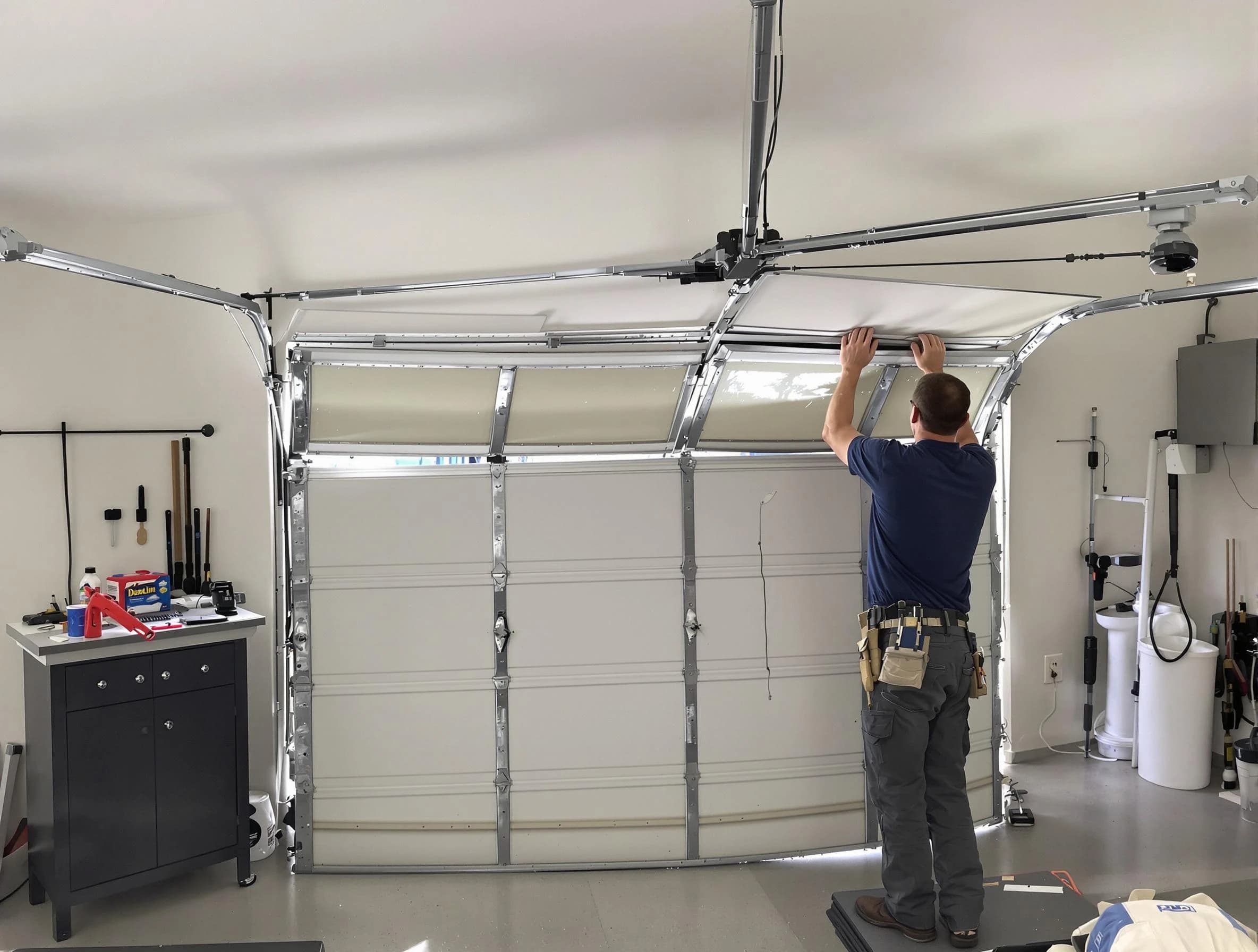 Lake View Garage Door Repair specialist performing precise section replacement on Lake View garage door