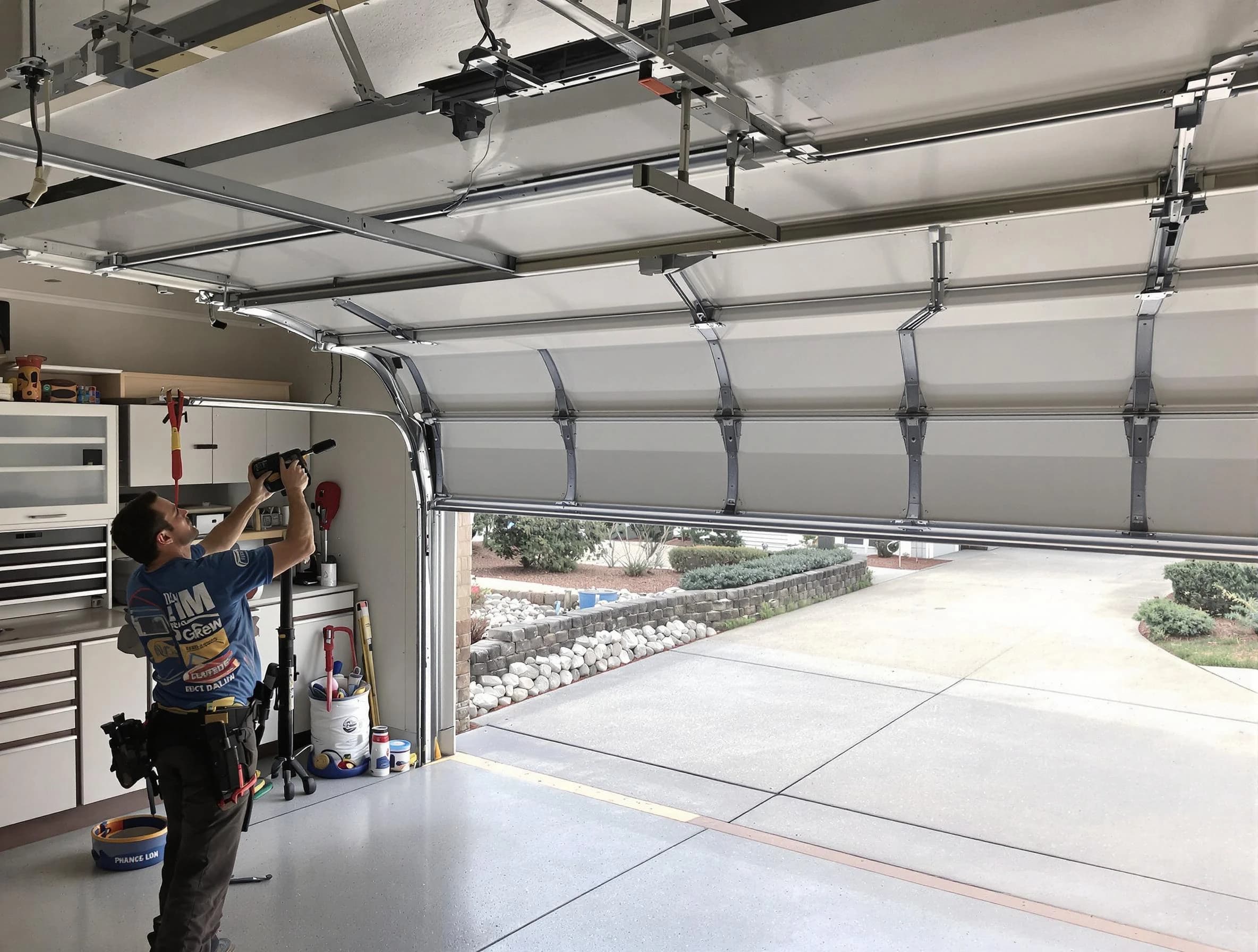 Garage door track repair service by Lake View Garage Door Repair in Lake View