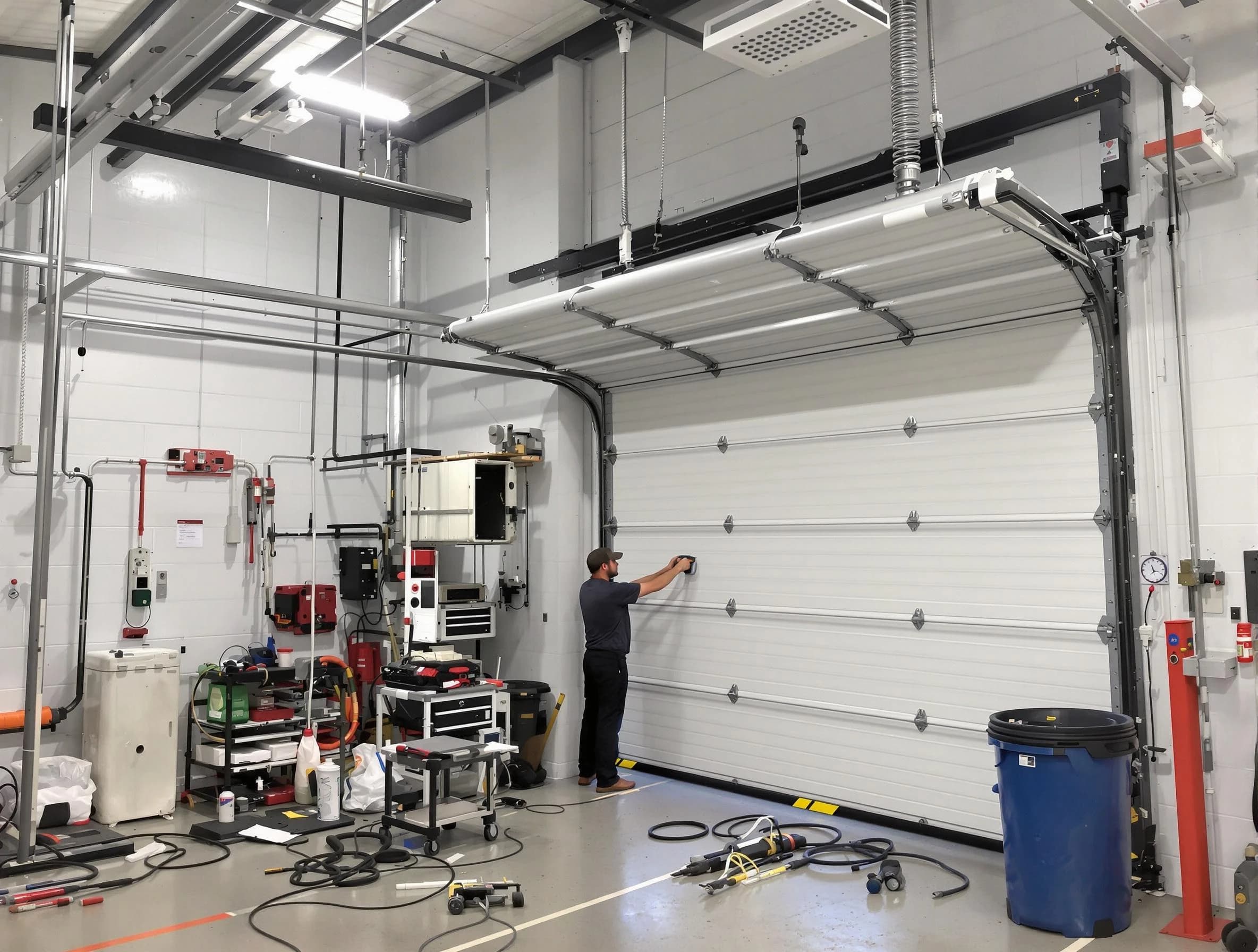 Lake View Garage Door Repair certified technician performing commercial door repair at a Lake View business facility