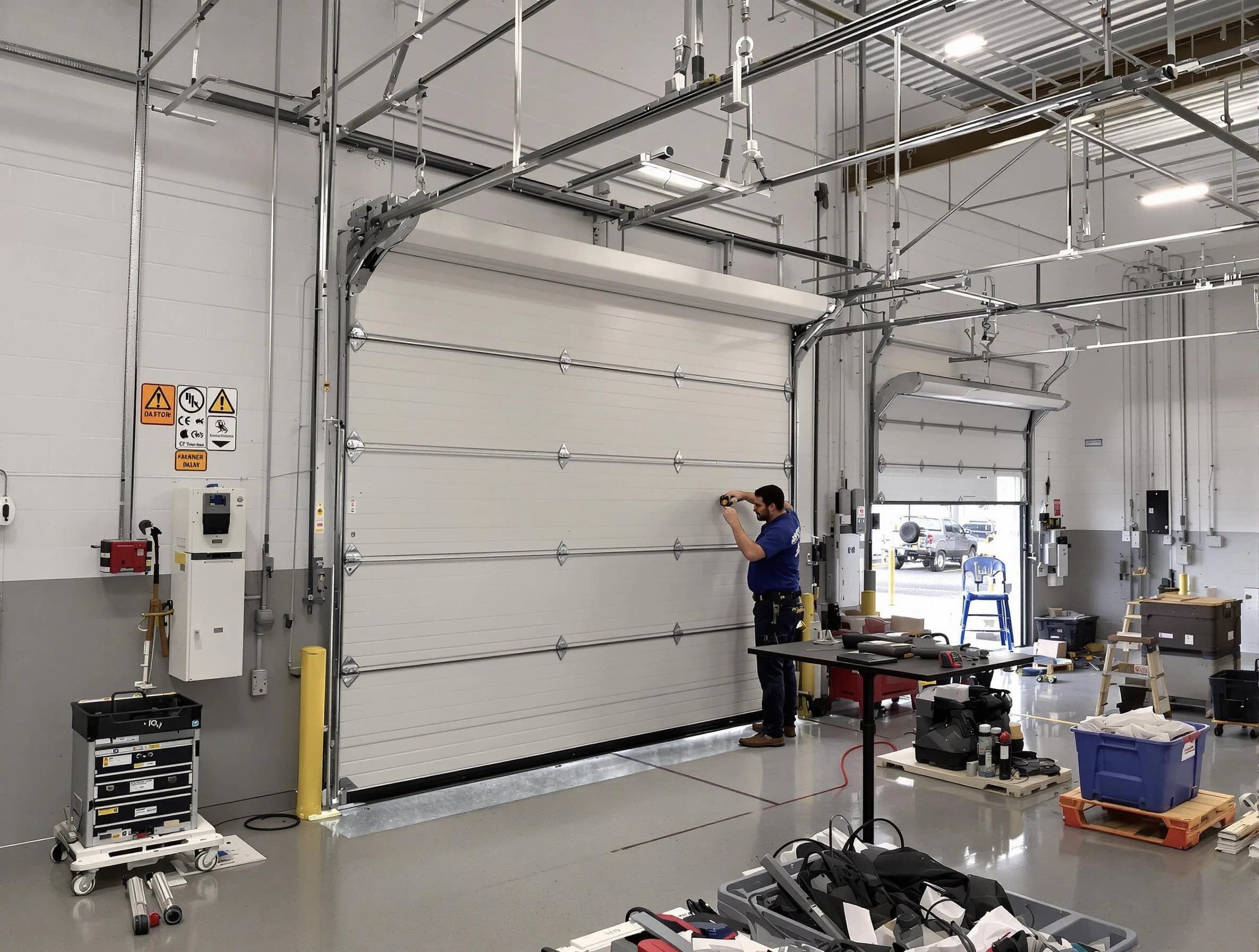 Commercial garage door repair being performed by Lake View Garage Door Repair expert in Lake View