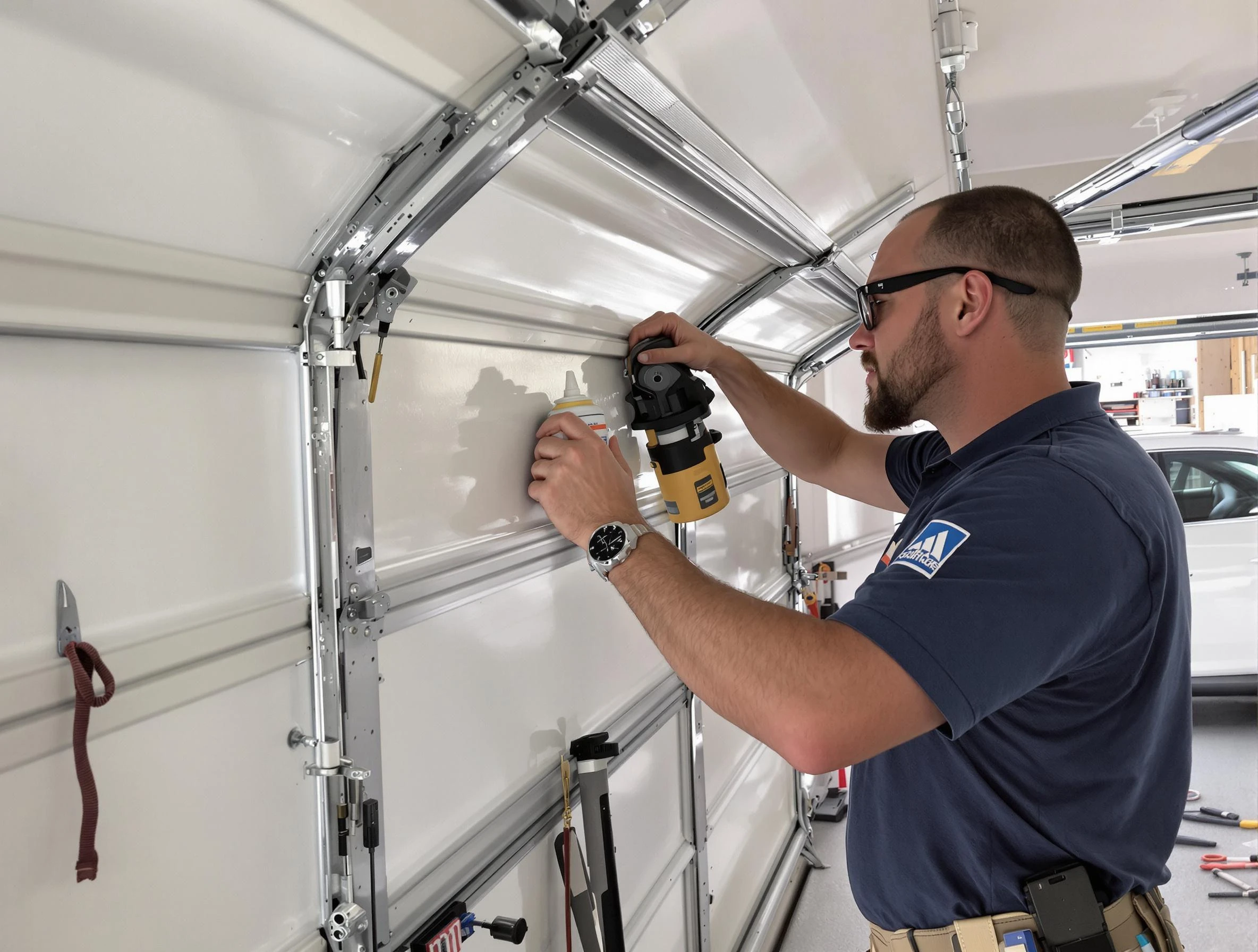 Lake View Garage Door Repair technician quieting a noisy garage door in Lake View